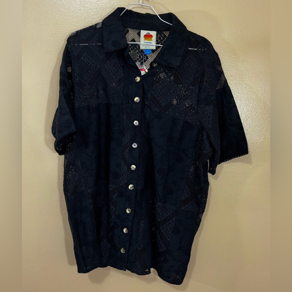 Anthropologie Black Lace Top Farm Rio